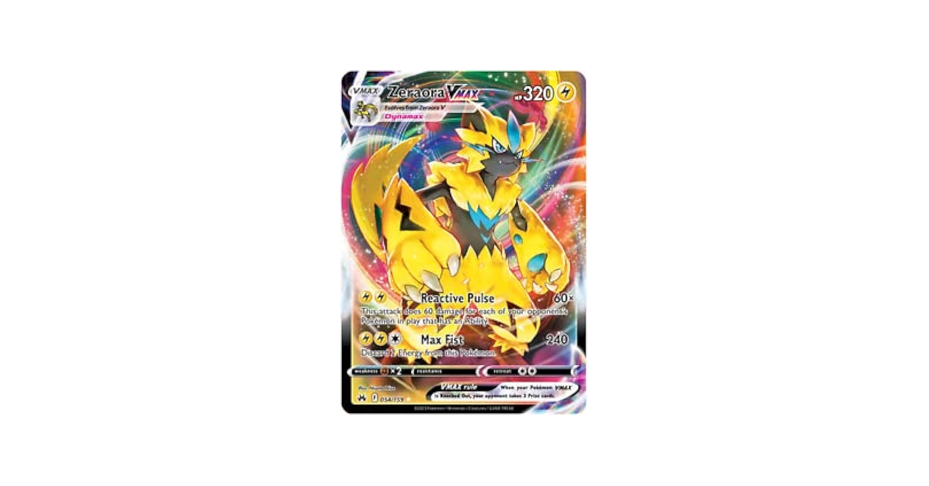 Amazon.com: Pokemon - Zeraora VMAX 054/159 - Crown Zenith